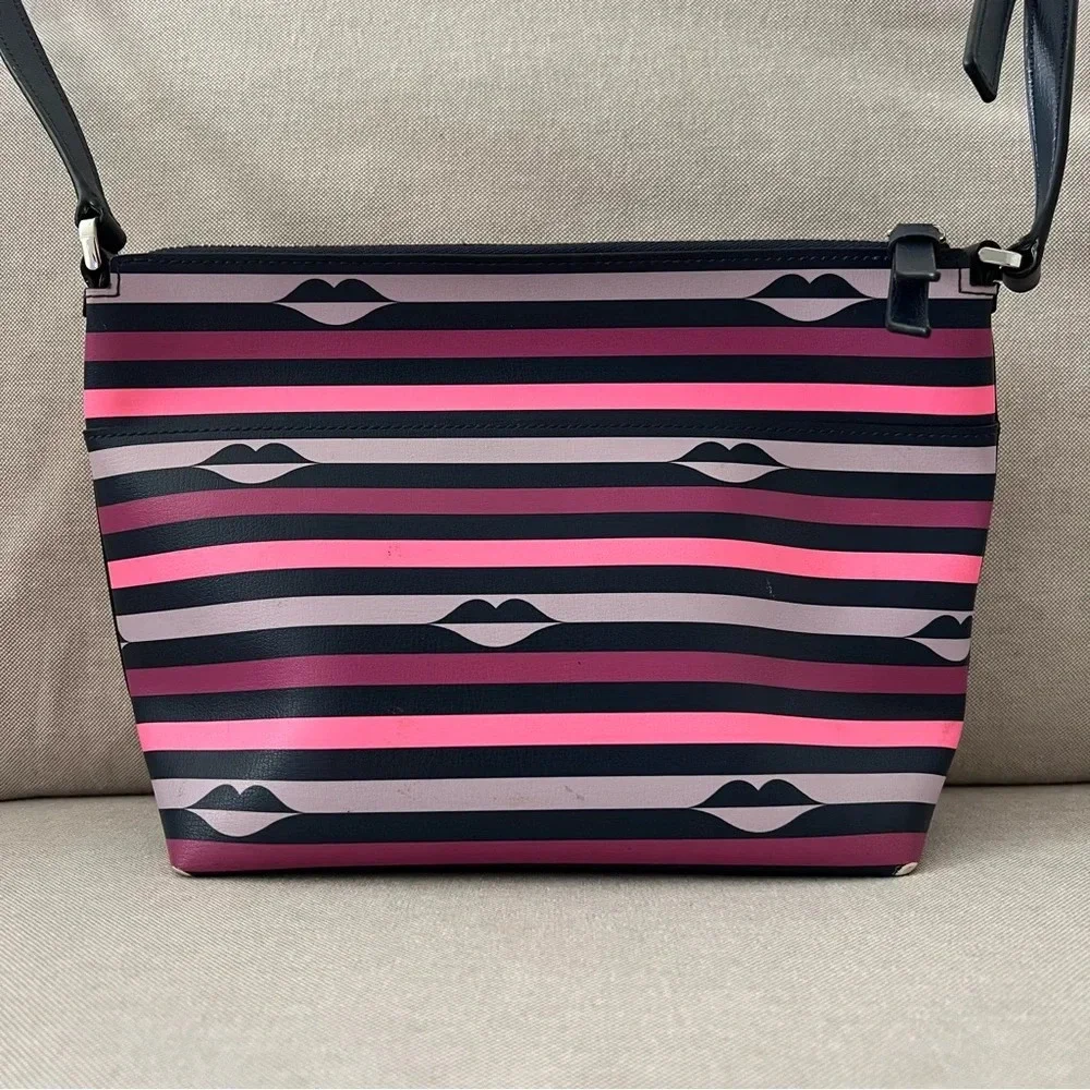 Women’s Kate Spade New York Patrice Lip Print Pink Striped Crossbody Bag Purse